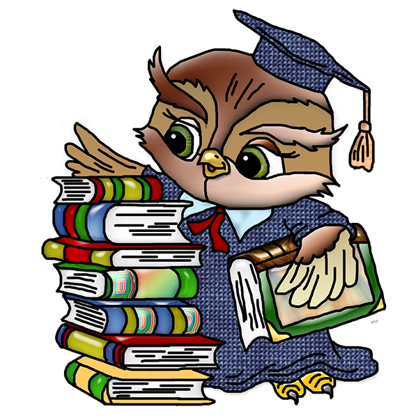 Ученая сова и книги со знаниями